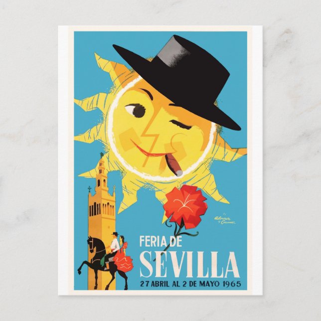 Carte Postale 1965 Séville Espagne Poster de la Foire d'avril (Devant)