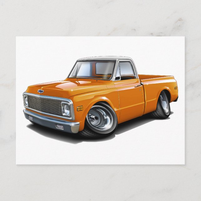 Carte Postale 1970-72 Chevy C10 Orange-Blanc Haut Camion (Devant)