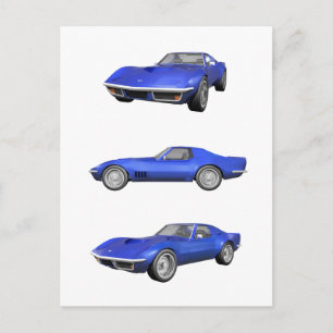 Carte Postale 1970 Corvette : Finition bleue :