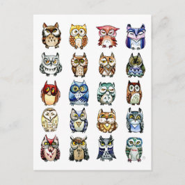 Carte Postale 19 et 1 Chat et Chouettes