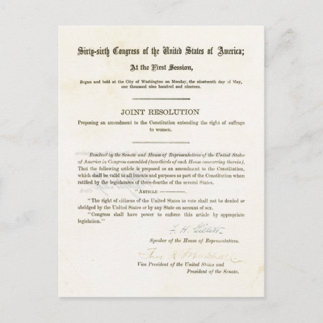 Carte Postale 19e amendement à la Constitution des États-Unis (Devant)