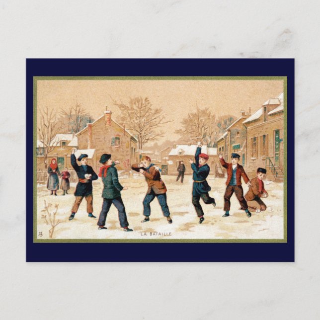 Carte Postale 19e Combat de balle de neige (Devant)