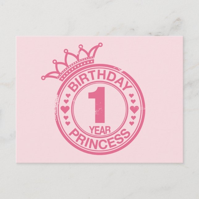 Carte Postale 1 an - Anniversaire Princesse - rose (Devant)