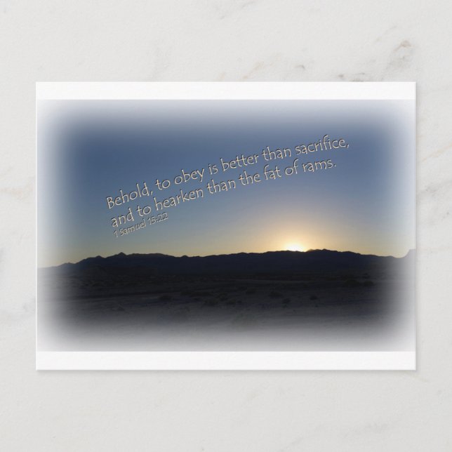 Carte Postale 1 Samuel 15:22 Coucher de soleil Bordure blanche (Devant)