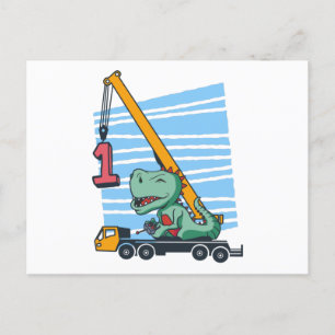 Carte Postale 1er Anniversaire 1 an Dinosaur Grue Mobile
