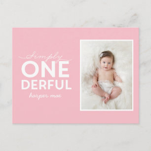 Carte Postale 1er anniversaire simple onederful typographie colo