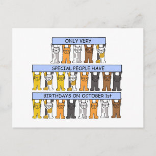 Carte Postale 1er octobre Anniversaire Cute Cartoon Cats