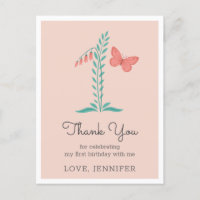 1ère Bébée Fille Papillon rose Merci floral