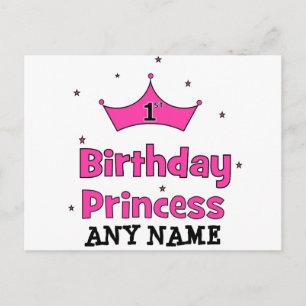 Carte Postale 1ère princesse anniversaire !  avec couronne rose