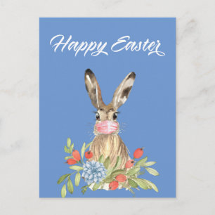 Carte Postale 2021 Joyeux Masque Visage de Pâques Bunny Quaranti