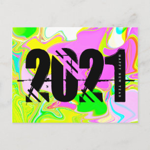 Carte Postale 2021 New Years Trippy Neon Liquid Bold Font