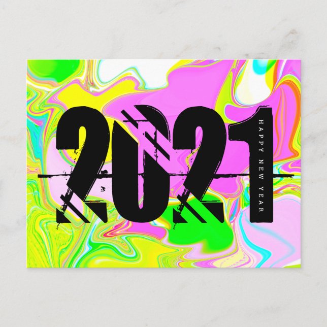 Carte Postale 2021 New Years Trippy Neon Liquid Bold Font (Devant)