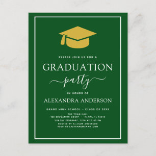 Carte Postale 2022 Graduation Party Vert Or moderne Élégant dans
