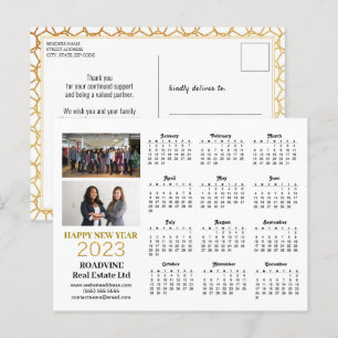 Carte Postale 2023 Business Photo Modern Gold Script Calendrier