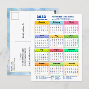 Carte Postale 2023 Calendrier annuel moderne Entreprise Blue Gol