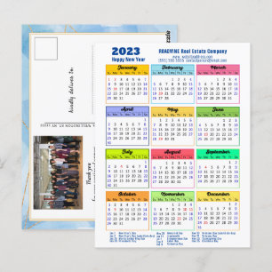 Carte Postale 2023 Calendrier annuel moderne Entreprise Blue Gol