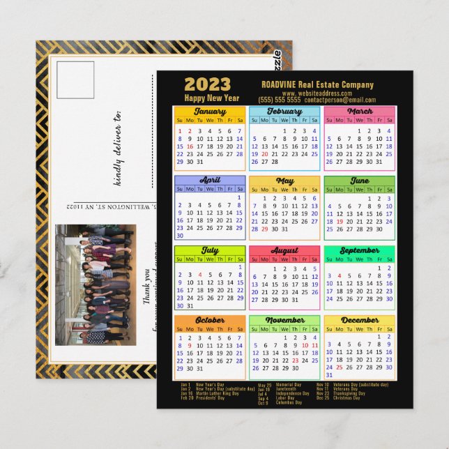 Carte Postale 2023 Entreprise Black Gold Calendrier moderne Phot (Devant / Derrière)