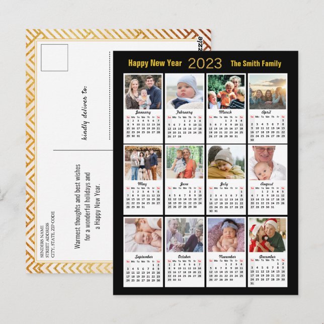 Carte Postale 2023 Gold Script Modern Family 12 Calendrier photo (Devant / Derrière)