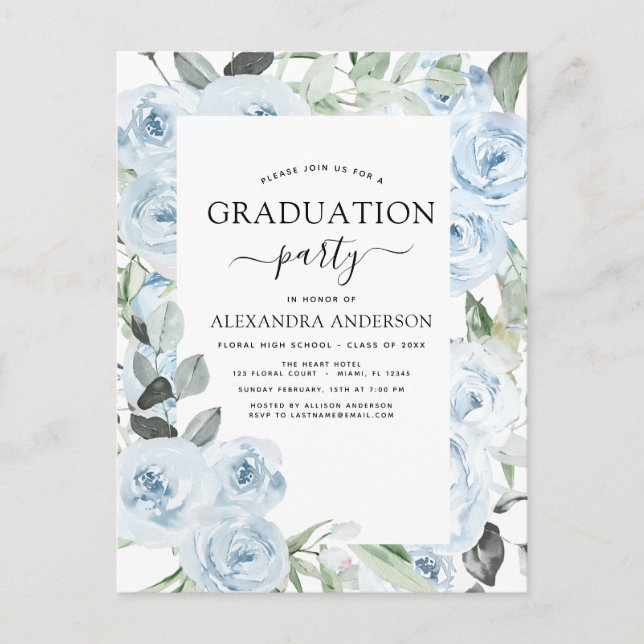 Carte Postale 2024 Dusty Blue Graduation Floral Green Invitat (Devant)