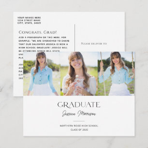 Carte Postale 2024 Minimaliste noir & blanc 3 Photos Graduation