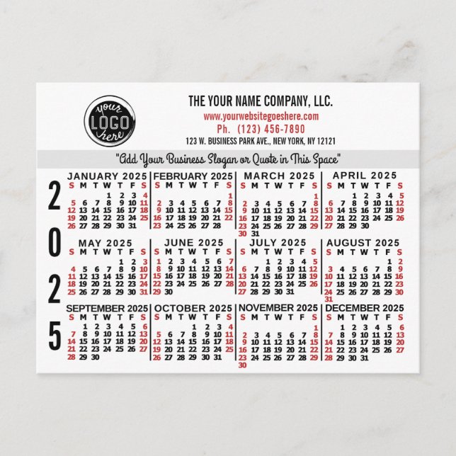 Carte Postale 2025 Calendrier Personnalisé Nom du logo commercia (Devant)