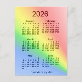 Carte Postale 2026 Arc en ciel 6 mois Mini calendrier par Janz