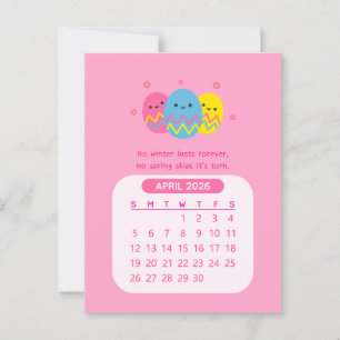 Carte Postale 2026 Avril Calendrier Motivationnel Mensuel Kawaii