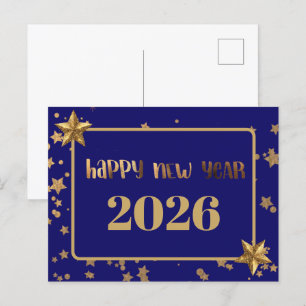 Carte Postale 2026, Bonne année! étoiles d'or et arrière - plan