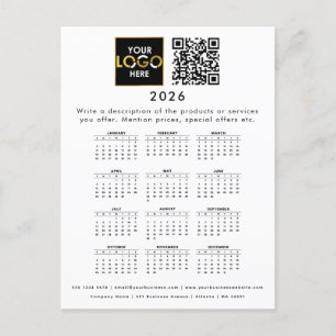 Carte Postale 2026 Calendrier Business Logo Coordonnées Code QR