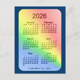 Carte Postale 2026 Rainbow Blue 6 mois Mini calendrier par Janz