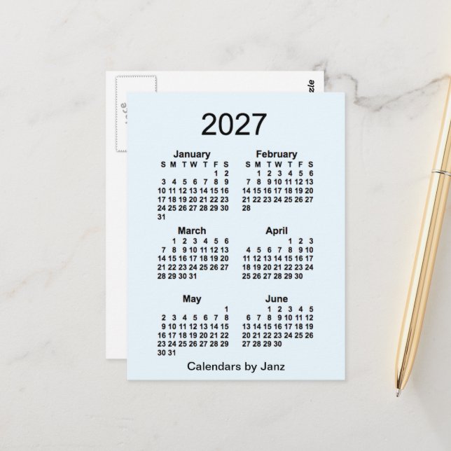 Carte Postale 2027 Alice Blue 6 Mois Mini Calendrier par Janz (Devant/Arrière en situation)