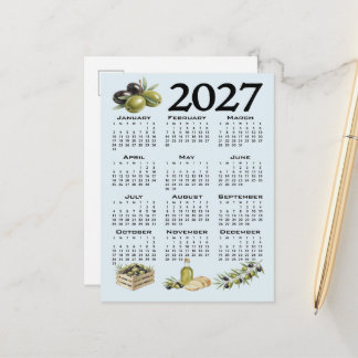 Carte Postale 2027 Calendar, Mediterranean Olives, Blue