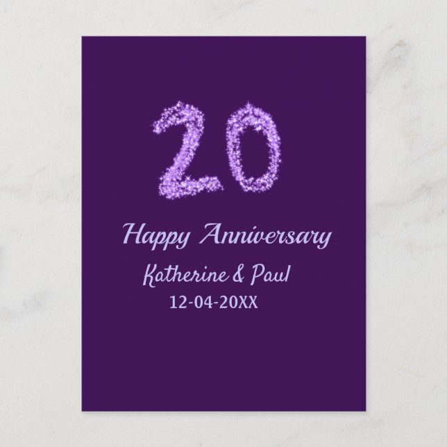 Carte Postale 20e anniversaire de mariage ajoutez nom de couple  (Devant)