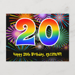 Carte Postale 20e anniversaire - Fun Motif Fireworks + Rainbow 2