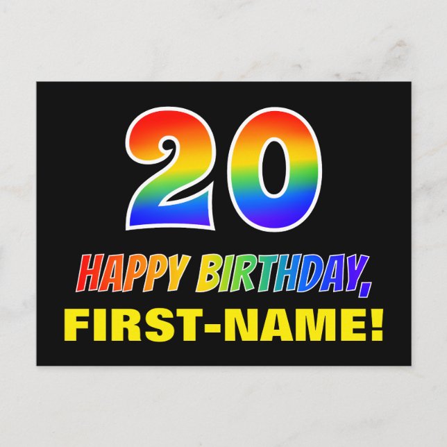 Carte Postale 20e anniversaire : Gras, Amusant, Simple, Arc-en-c (Devant)