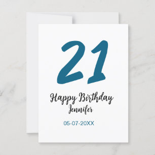 Carte Postale 21 anniversaire lettre bleue gras simple minimalis