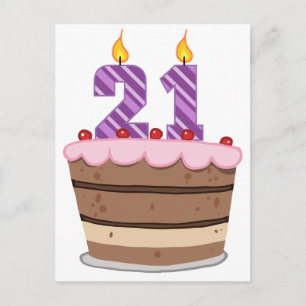 Carte Postale 21 ans sur le gâteau d'anniversaire