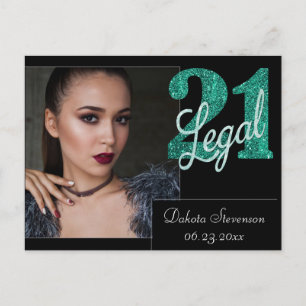 Carte Postale 21 et juridique   Green 21st Birthday Photo Merci