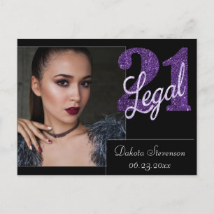 Carte Postale 21 et Légal 21e Anniversaire Faux Paillettes Vio