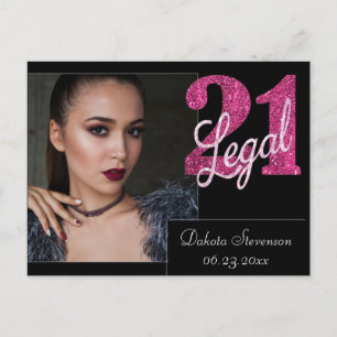 Carte Postale 21 et Légal Amusant Rose Pailleté Faux Anniversa
