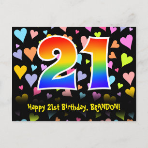 Carte Postale 21e anniversaire : Fun Hearts Motif, Arc-en-ciel 2