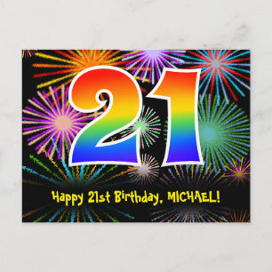 Carte Postale 21e Anniversaire – Motif de Feux d'Artifice Amusan