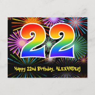 Carte Postale 22e anniversaire - Fun Motif Fireworks + Rainbow 2