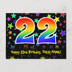Carte Postale 22e anniversaire : Fun Stars Motif, Rainbow 22, No