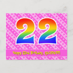 Carte Postale 22e anniversaire : Pink Stripes & Hearts, Arc-en-c