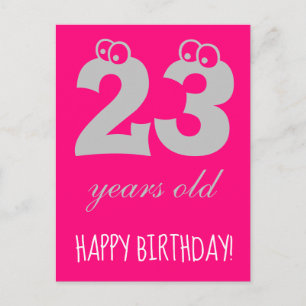 Carte Postale 23 ans HEUREUX ANNIVERSAIRE mignon rose chaud