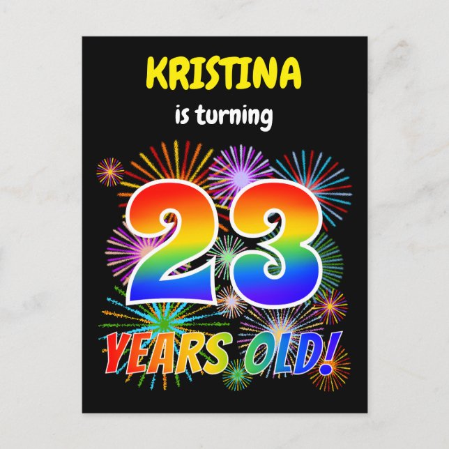 Carte Postale 23e anniversaire - Fun Fireworks, Rainbow Look "23 (Devant)