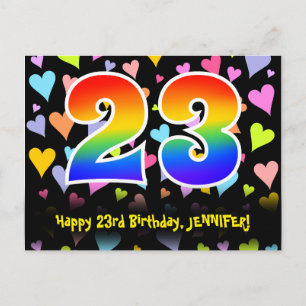 Carte Postale 23e anniversaire : Fun Hearts Motif, Arc-en-ciel 2