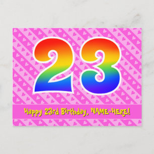 Carte Postale 23e anniversaire : Rayures roses et cœurs, Arc-en-