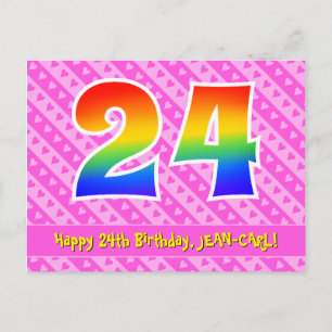 Carte Postale 24e anniversaire : Pink Stripes & Hearts, Arc-en-c